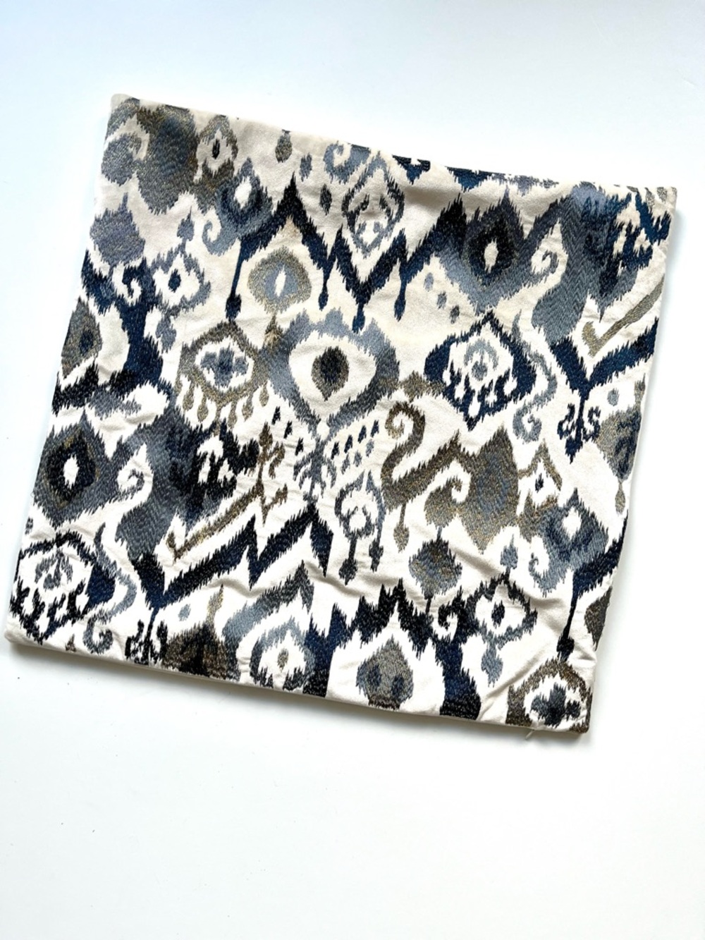 Callisto Home Blue, White, Navy IKAT Embroidered Decorative Throw Pillow Cover